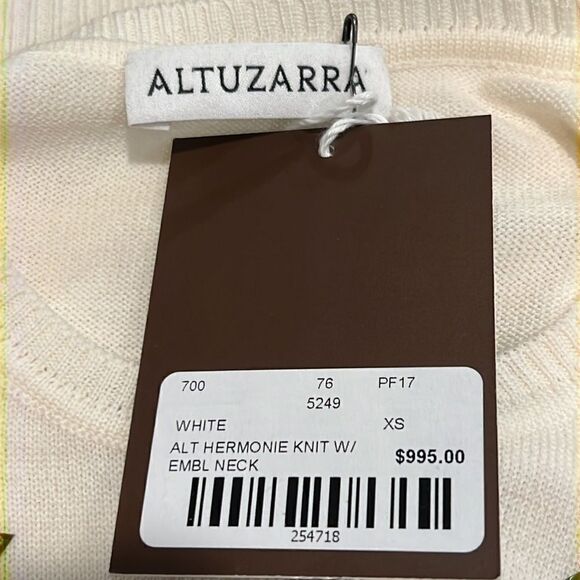 NWT ALTUZARRA Hermione Embroidered Merino Wool Sweater, Off-White XS - Picture 12 of 15